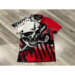 Tattoo‎ Golf Blade Collection Mens Polo Shirt Skull Golf Clubs Red Black White M